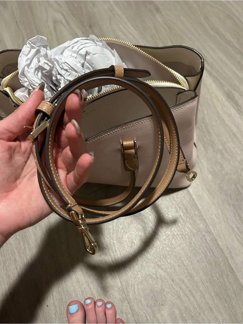Kate Spade light pink & cream pebbled leather tote bag NWT Retail $429